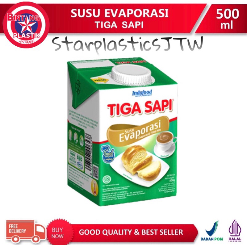 

PASTI ENAK!! Susu Evaporasi 3 Tiga sapi 500gr / EVAPORATED Milk by INDOFOOD Halal