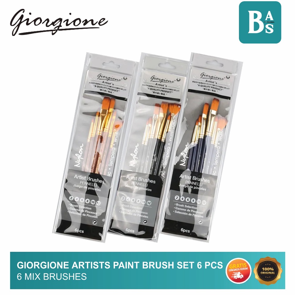 

KODE J25S Giorgione Artists Paint Brushes Kuas Lukis Set 6 Mix
