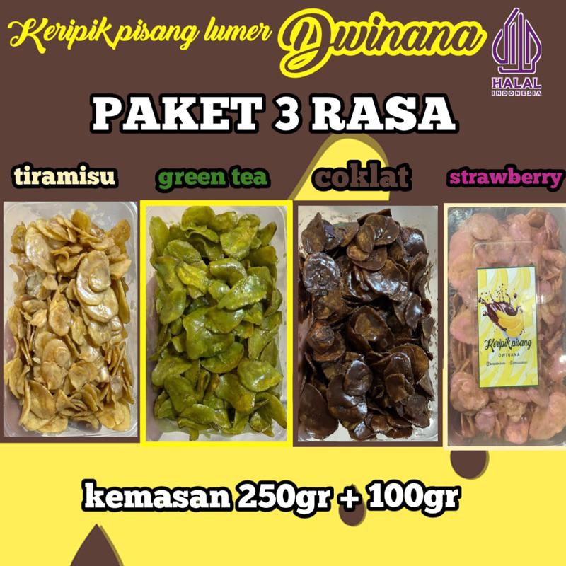 

Keripik Pisang lumer green tea coklat tirramisu strawberry 250gr 3 box