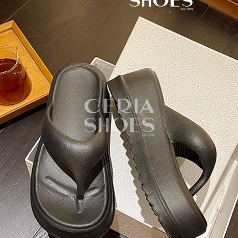 Murah EVA Sandal Jepit Wanita Wedges Hak Tinggi 7 Cm Bahan Karet Import Ringan Super Soft Elastic BA