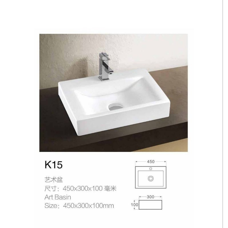 wastafel keramik kotak meja / wastafel minimalist kotak meja