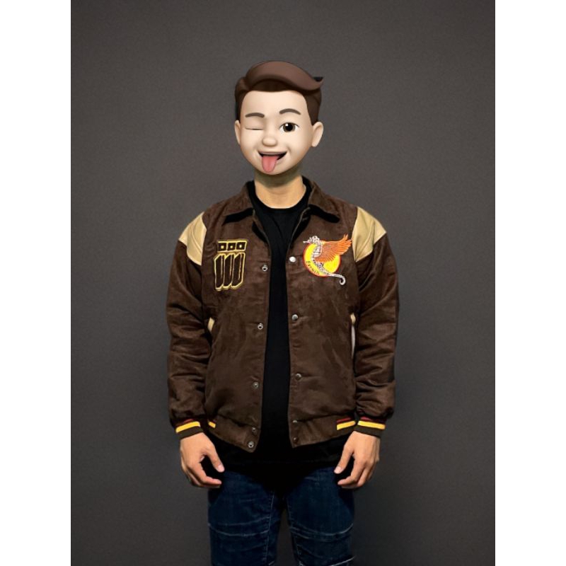 Savniii Jaket Varsity Kerah Suede Coklat Vintage Unisex