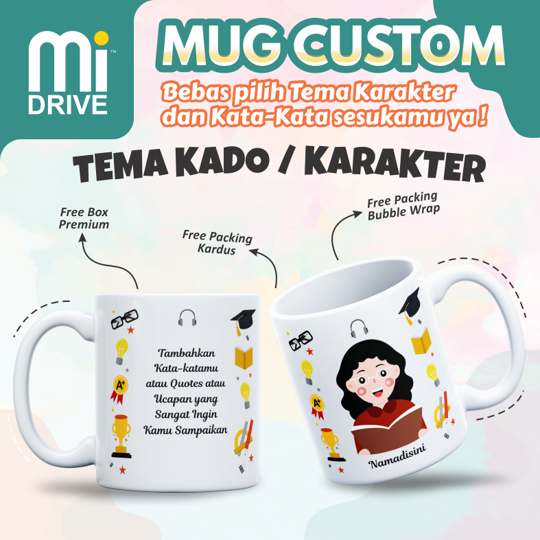 MUG CUSTOM KADO WISUDA / CETAK MUG GELAS CUSTOM / HAPPY GRADUATION / MUG CUSTOM NAMA / GRATIS DESAIN