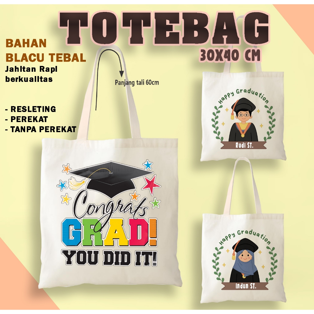 Totebag Wisuda Totebag Happy Graduation Tas Kado Wisuda Blacu Premium Lucu Korea Souvenir Goodiebag 