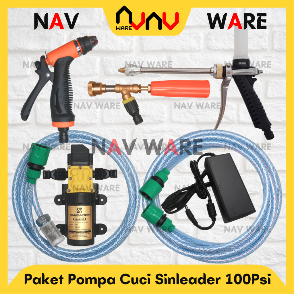 Sinleader 100Psi Original Paket Lengkap Pompa Air DC 12V Selang IN OUT Quick Release - Alat Cuci Mot