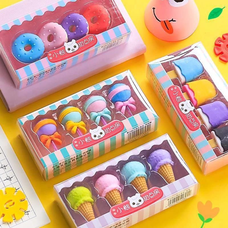 

Penghapus Set Isi 4 pcs Cute / Penghapus Pensil Model Ice Cream Donat Lolipop Buah/ Penghapus Pensil Karakter Lucu