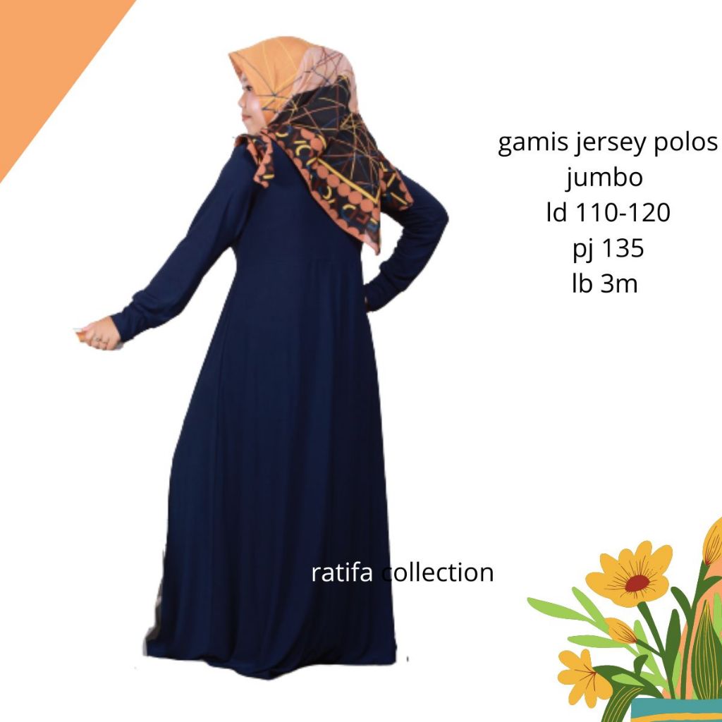 Gamis jersey polos jumbo premium ld 120 meral 130 panjang 140 cm muat bb 100 kg