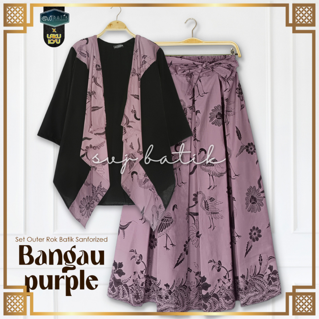 ATASAN BATIK WANITA BATIK SET MODERN DEWASA REMAJA KEKINIAN OUTER ROK BANGAU PURPLE BY SVJ BATIK