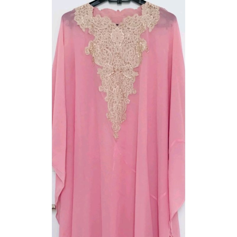 kaftan warna soft pink preloved