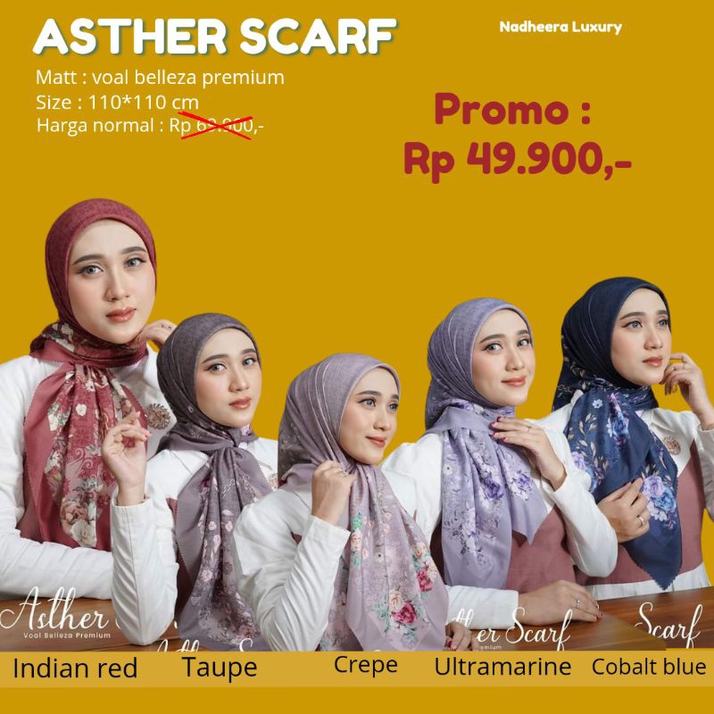 PROMO SPESIAL PRICE HIJAB SCRAF SEGI EMPAT ASTHER SCARF ORI NADHEERA LUXURY