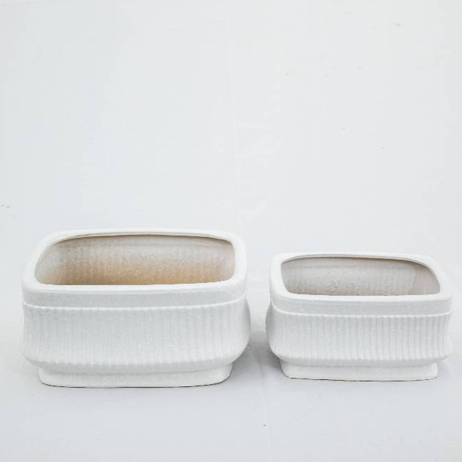 Pot keramik pot bunga pot tanaman hias model mangkok persegi warna putih