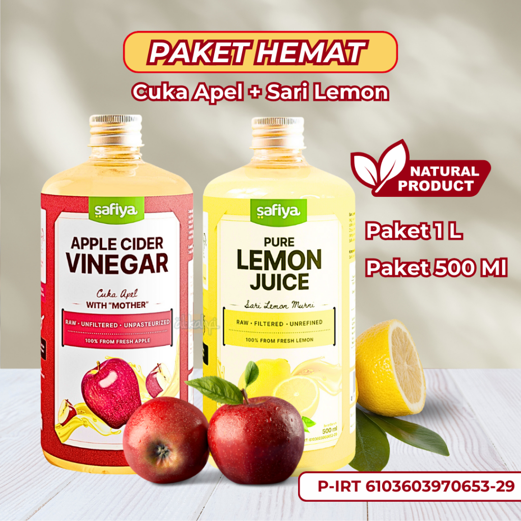 

[PAKET 2 In 1] CUKA APEL SARI LEMON SAFIYA - Original 100% Cuka Apel Sari Lemon Premium Diet Detox