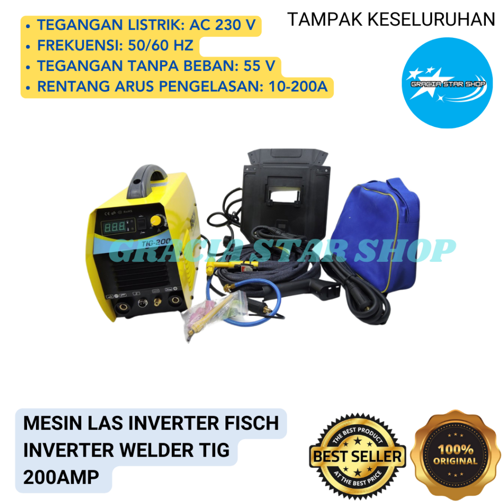 Mesin Las Inverter FISCH Inverter Welder TIG 200AMP Original Berkualitas - GRACIA STAR SHOP
