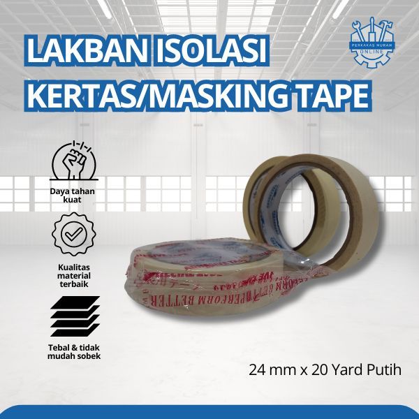 

Lakban Isolasi Kertas / Masking Tape 24 mm x 20 yard Greyhound