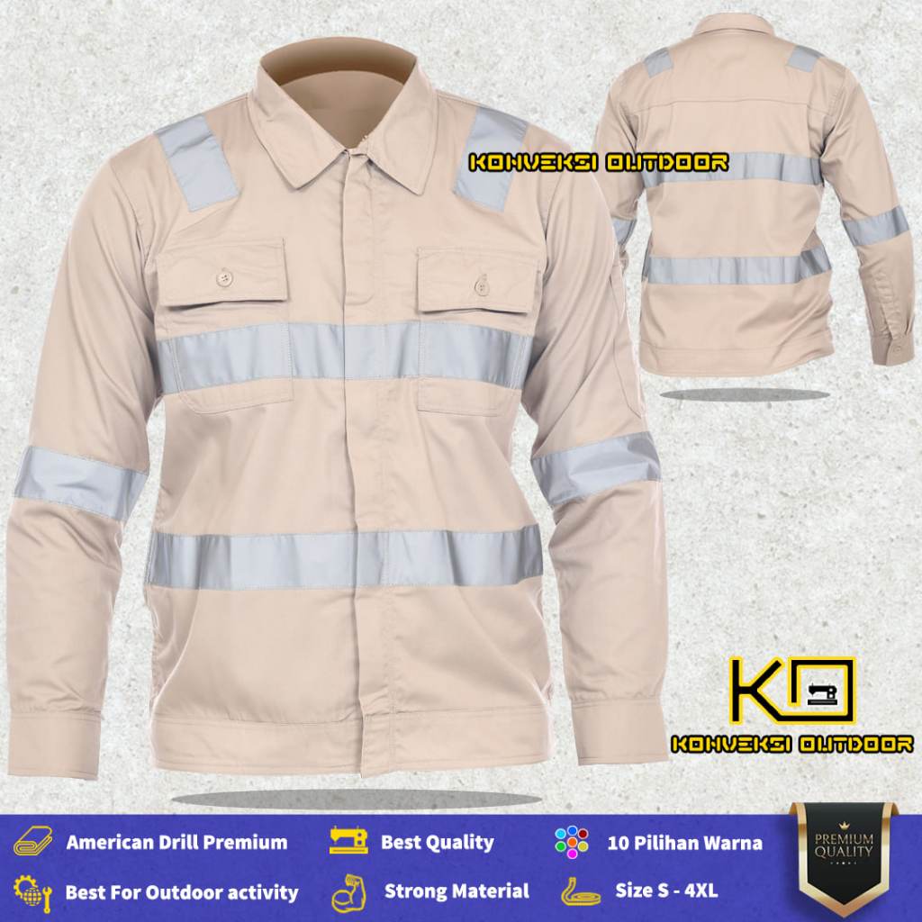 Kemeja Safety Zepper Pria Lengan Panjang - Baju Kemeja Kerja Proyek Wearpack Safety Zepper K3 Lapang