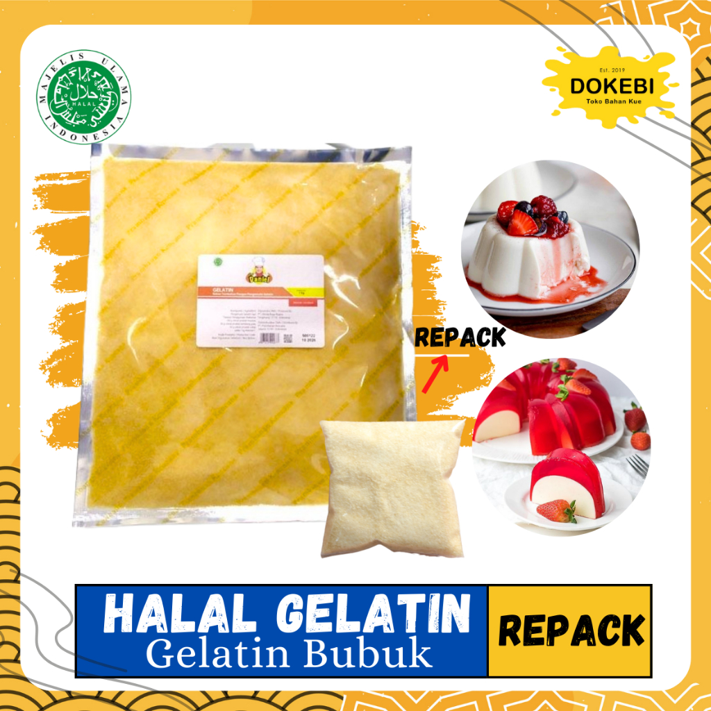 

GELATIN POWDER IMPORT 100 G / GELATINE BUBUK SAPI HALAL MUI / GELATINE POWDER GREEN VALLEY