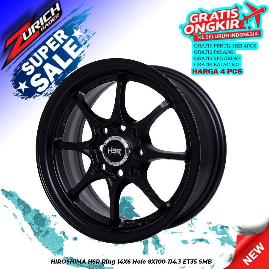 Velg Hsr Hiroshima R14 Ayla Karimun Starlet wuling air ev dll Pelek Mobil Ring 14 Black Calya Sigra