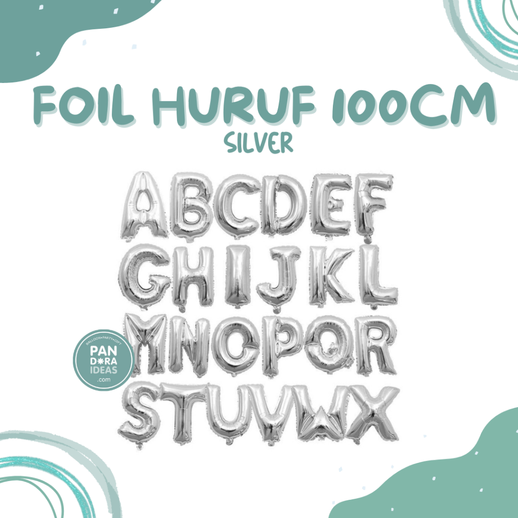 Balon Foil Huruf Silver Jumbo Besar 100cm | Foil Balloon Alphabet Jumbo