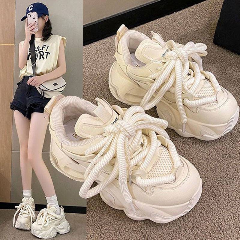 Sepatu Wanita Tali Keren Kekinian Sneakers Perempuan Kasual Import Sepatu Sneaker Cewek Tinggi Terba