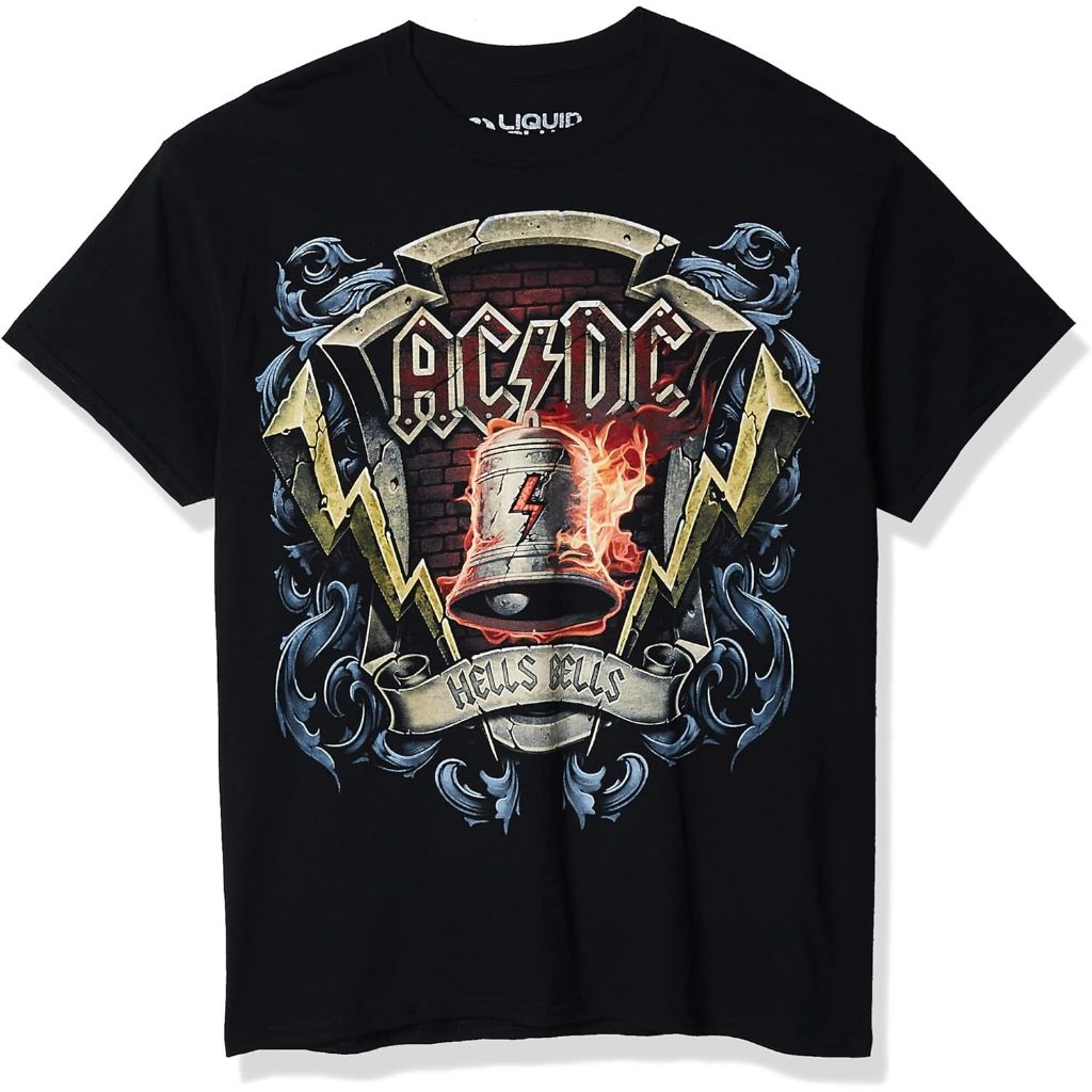 Baju Dewasa Liquid Blue Men's Ac DC-Hells Bells Shield T-Shirt Fashion Pakaian Atasan Kaos Laki Pria