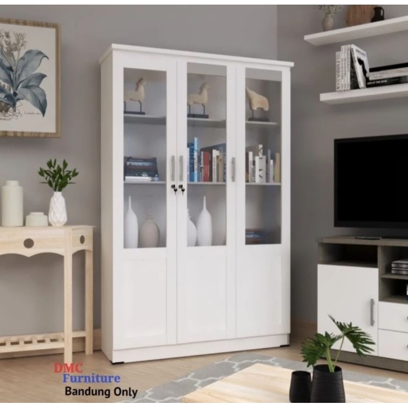 Lemari buku 3 pintu rak buku lemari arsip 3pintu kaca lemari hias kaca 3pintu rak buku kaca
