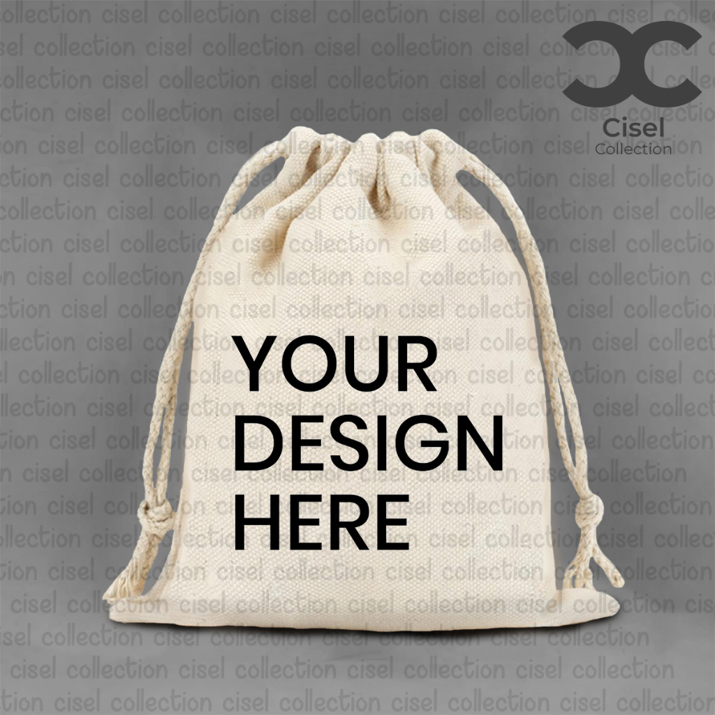 CISEL Pouch Serut Putih CUSTOM TEBAL Bahan Kanvas 100% Satuan Lusinan Murah