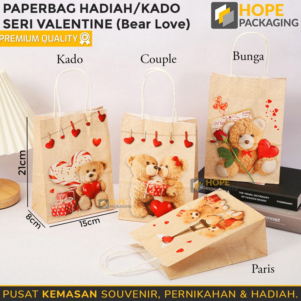 

LUAR BIASA Harga 3 Pcs Paper Bag Brown Bear Tas Kado Goodie Bag Motif Bear Love Tas Kertas Paper Gift Size 21x15x8 cm