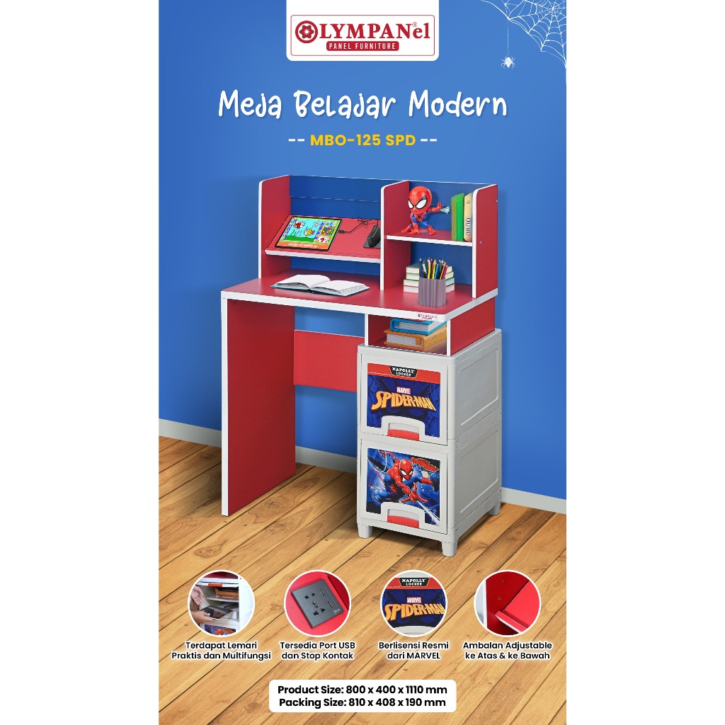 Promo Meja Belajar Anak Modern Minimalis Meja Sekolah Karakter Hellokitty Spiderman Plus Lemari Free