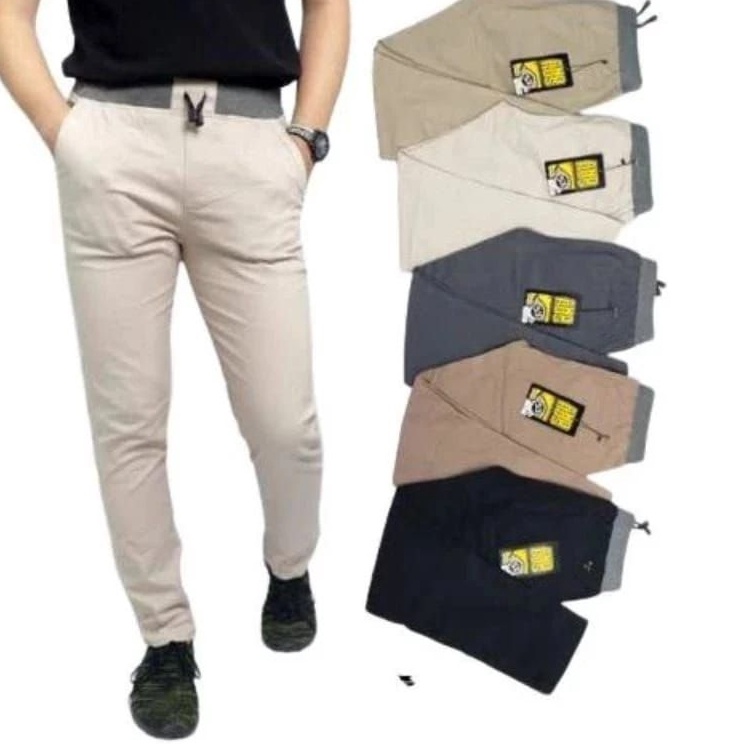 Celana Chinos Rip Panjang Pria Cowok Dewasa Pinggang Karet Kolor Chinos Pants