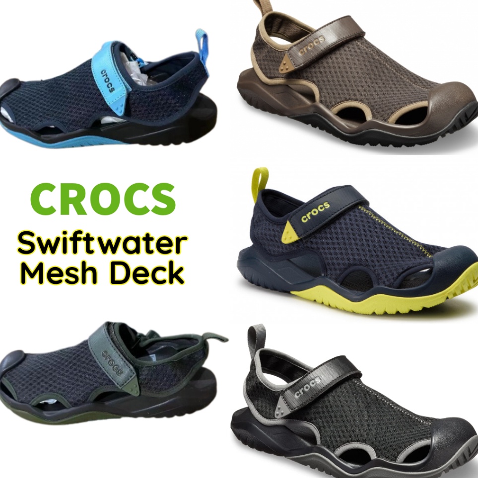 KODE K54W Crocs  Crocs Pria  Sepatu Sandal Crocs  Crocs Swifwater mesh deck  Crocs Original  Sandal 