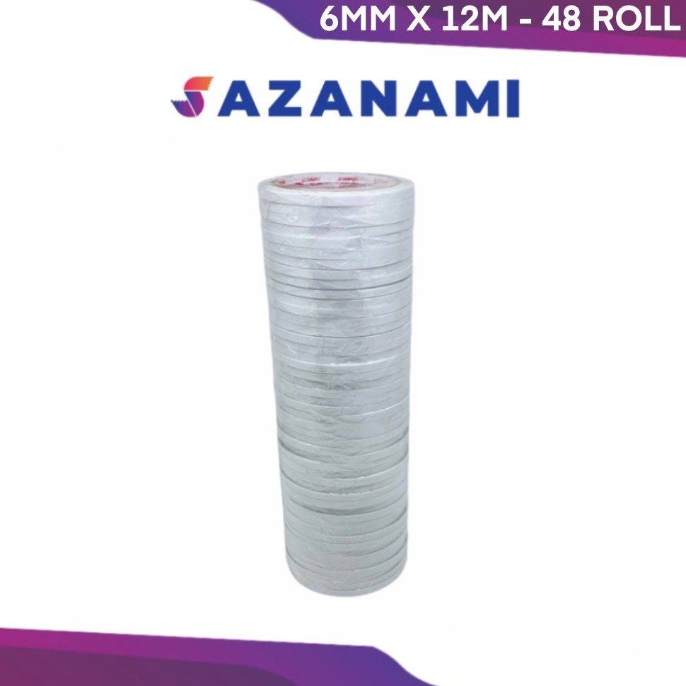 

1 PACK DOUBLE TAPE 6MM x 12 METER DOUBLETAPE KERTAS PUTIH SAZANAMI ISI 48ROLL t G8W6