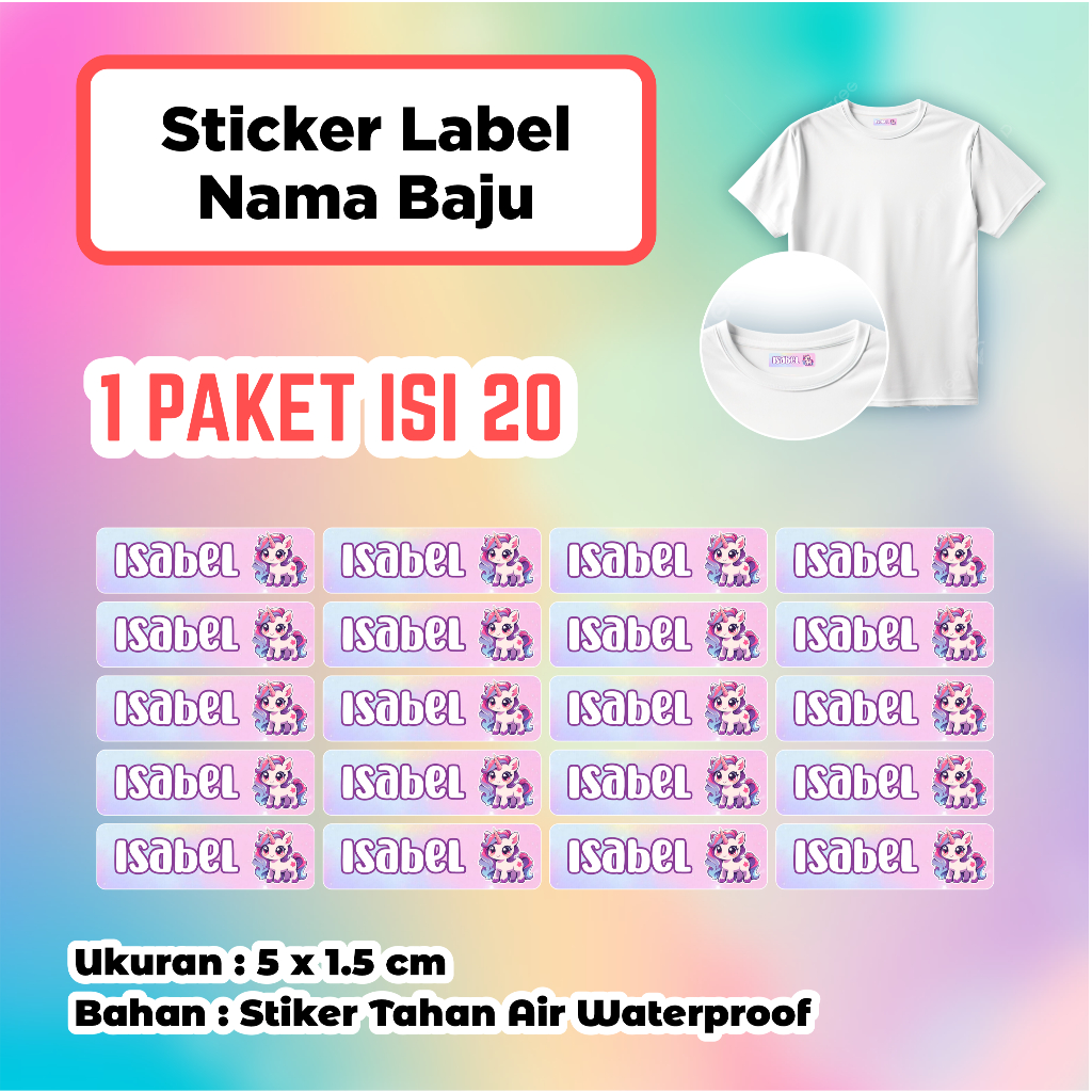 Stiker Nama Baju | Stiker Nama Kain | Stiker Baju Tinggal Setrika | Stiker Label Nama Baju Lucu | St