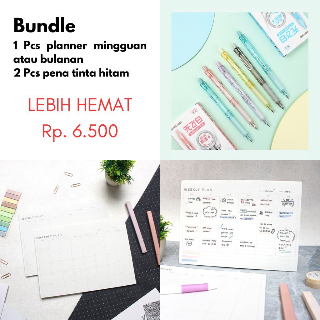 

Paket Planner Jurnal Mingguan Bulanan dan Pena Tinta Hitam