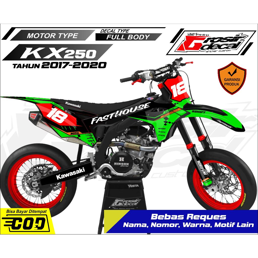 Stiker Decal Stiker KX 250 2017 - 2020 Supermoto Full Body Bebas Reques
