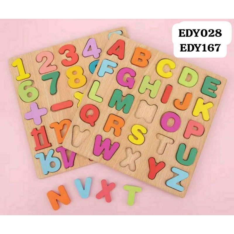 Puzzle Kayu Bongkar PasangHuruf Angka AlfabetMainan Edukasi Anak