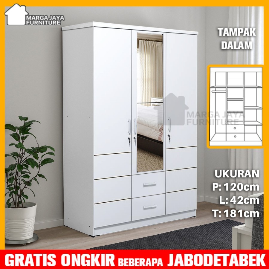 Lemari Pakaian 3 Pintu Minimalis Laci hitam putih