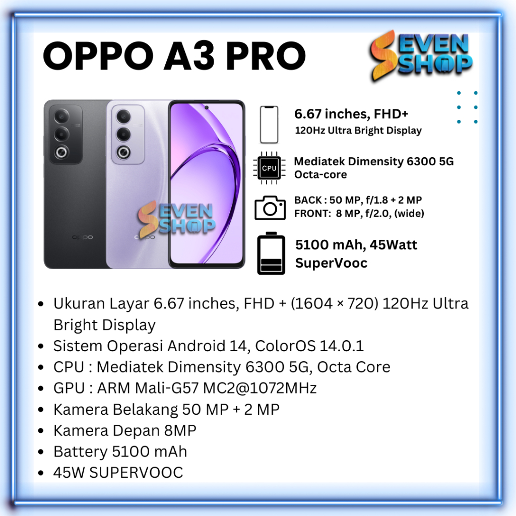 Oppo A3 Pro 5G RAM 8/256GB Garansi Resmi