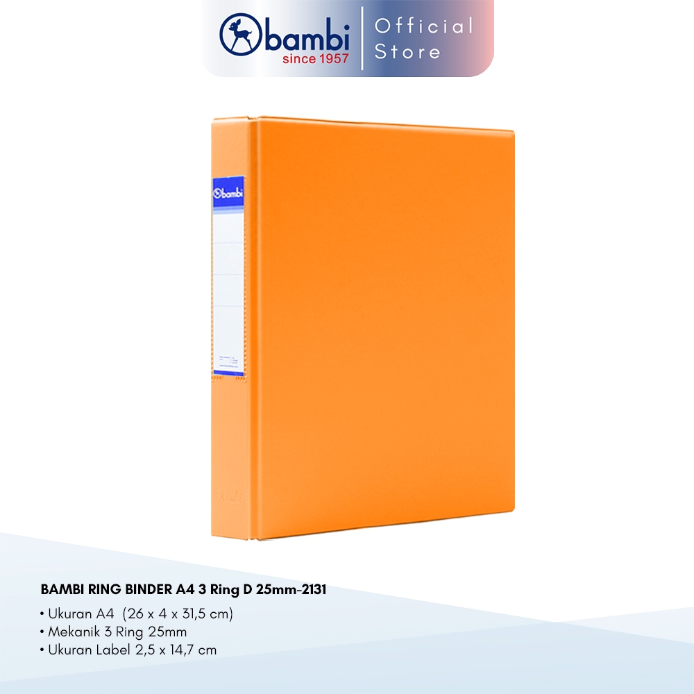 

Bambi Ring Binder A4 3 Ring D-Type Fluoro Orange MID SIZE 25 mm