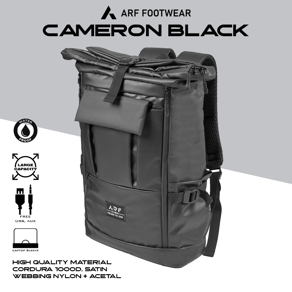 ARF Cameron Black Tas Ransel Backpack Pria Wanita Tas Sekolah Tas Punggung Tas Outdoor Tas Laptop Wa