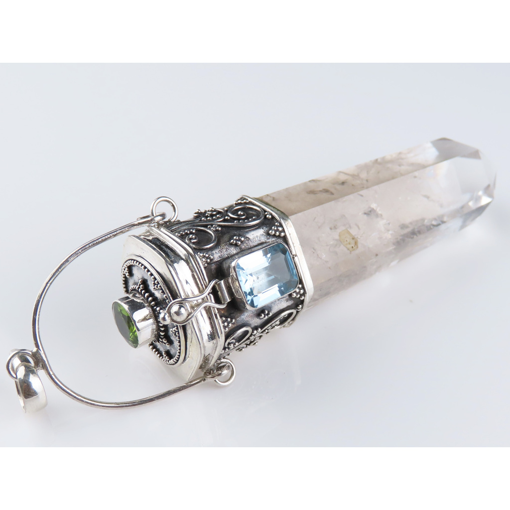 Liontin Perak, Permata Topaz Biru, Permata Labradorite, Liontin Permata, Kristal Rose Quartz