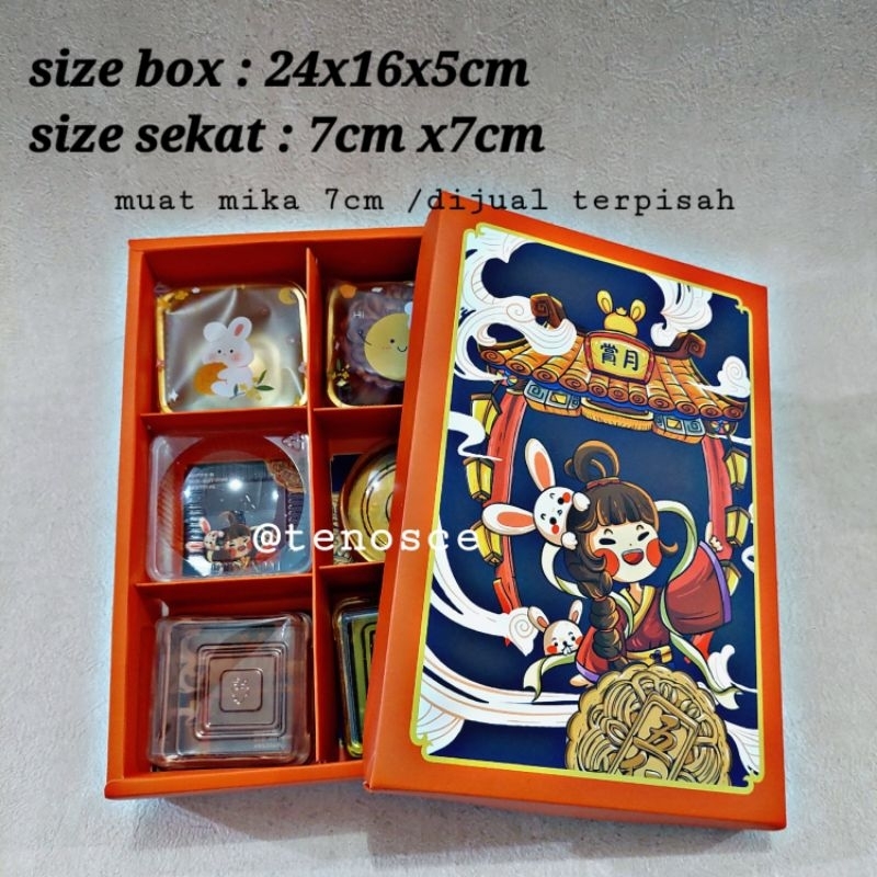 

Kotak Dus Box Mooncake Thousand Layer sekat 6 muat 6pcs 50gr 60gr 75gr mika tray 7cm Hampers Moon Fairy Kue Bulan Puding