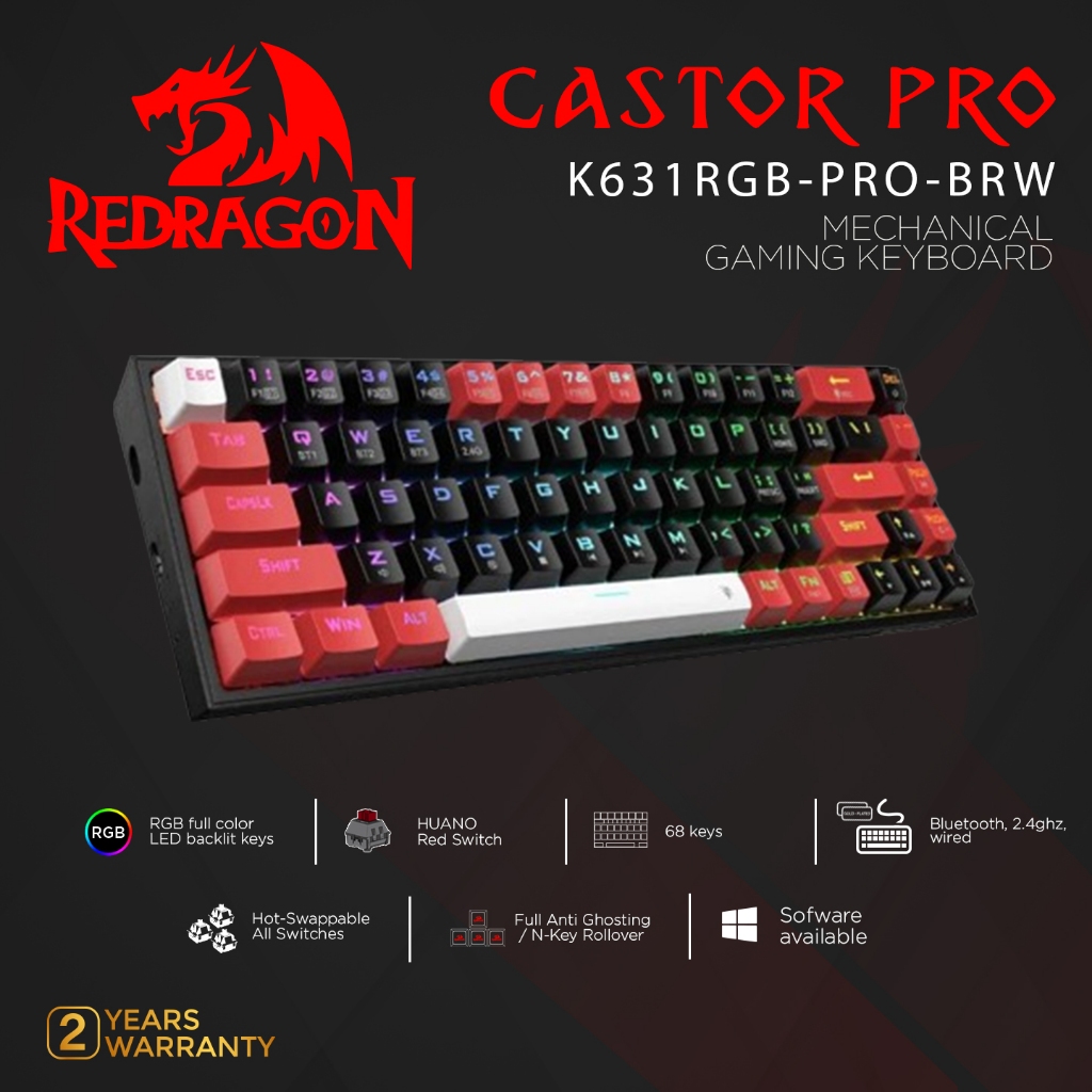 Redragon K631 PRO Keyboard Mekanik 65% RGB Tri-mode Outemu Red Linear Switch