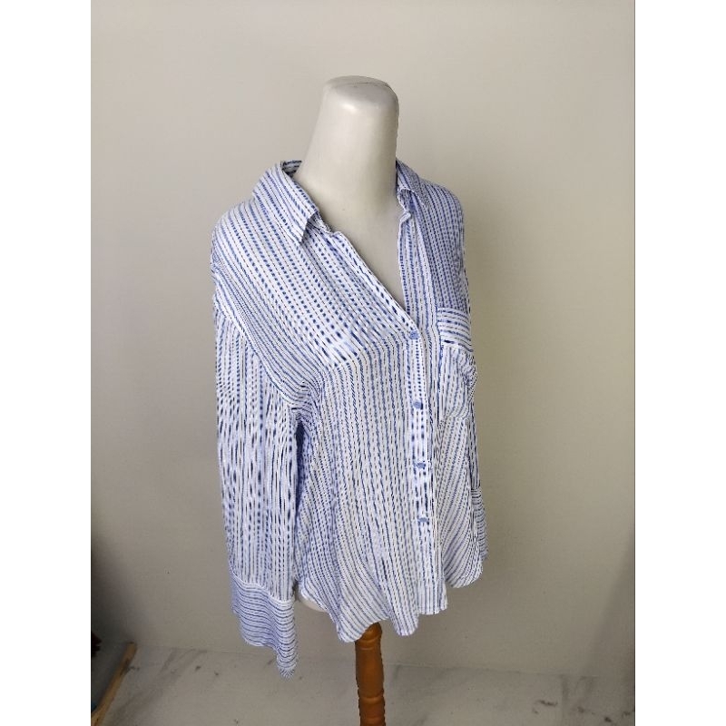 JUCY JUDY Kemeja Wanita Strip Biru Putih