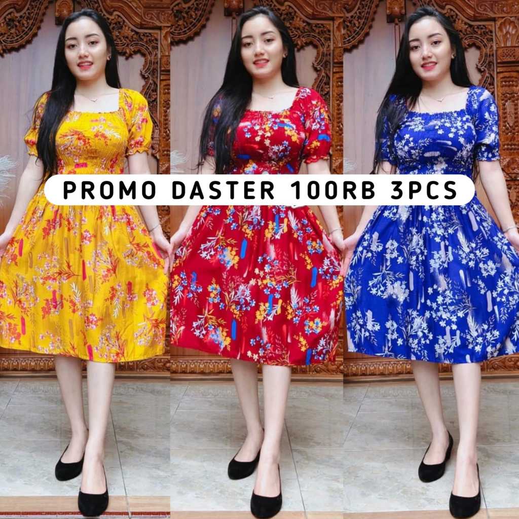 PROMO PAKET USAHA DRESS SABRINA CLARY FLOWER / DASTER FUJI KERUT MOTIF BUNGA KOREAN STYLE KEKINIAN