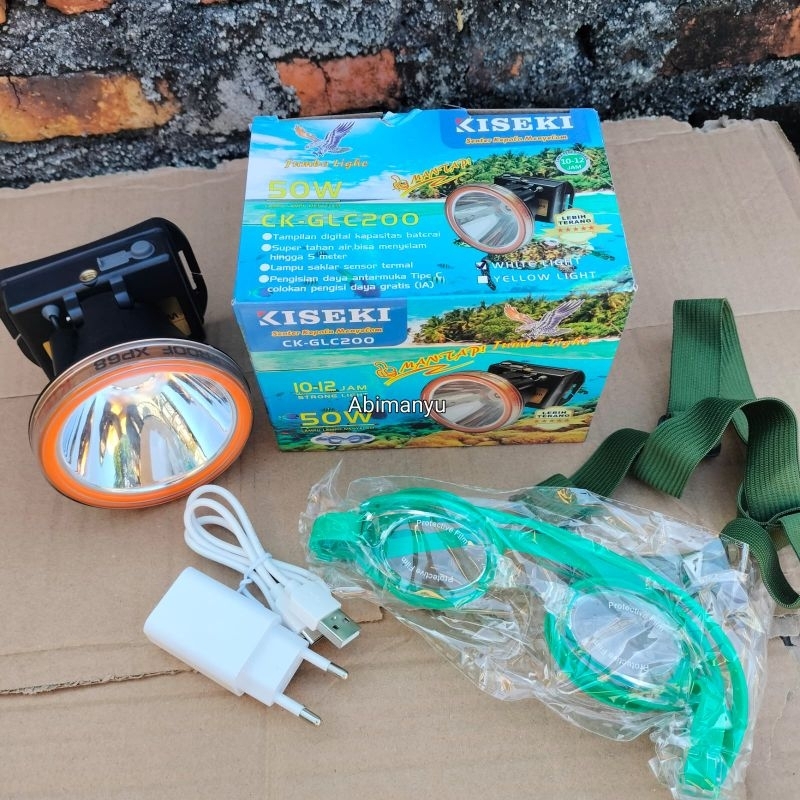 Senter Kepala Menyelam LED KISEKI CK-GLC200 50 watt Cahaya Putih Charger Type-C