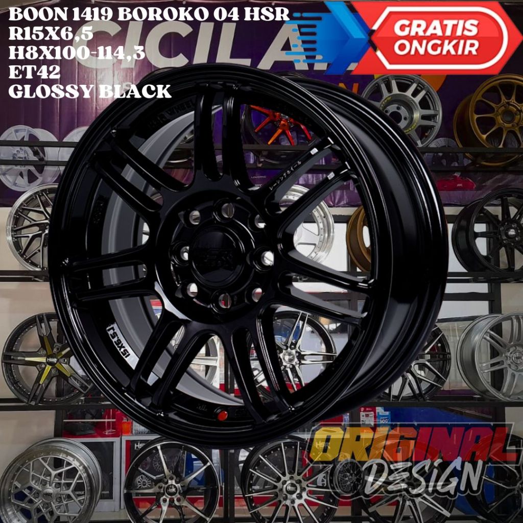 Velg Mobil Ring 15 HSR BOON R15 LEBAR 6,5 LOBANG BAUT 4 ET42 BLACK