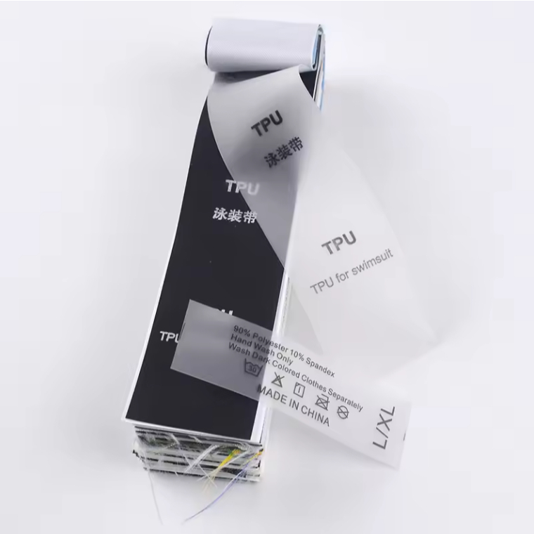 

Label Pakaian Ramah Lingkungan Cetak Kustom Pita Katun Lembut Putih Nilon Taffeta Satin Label