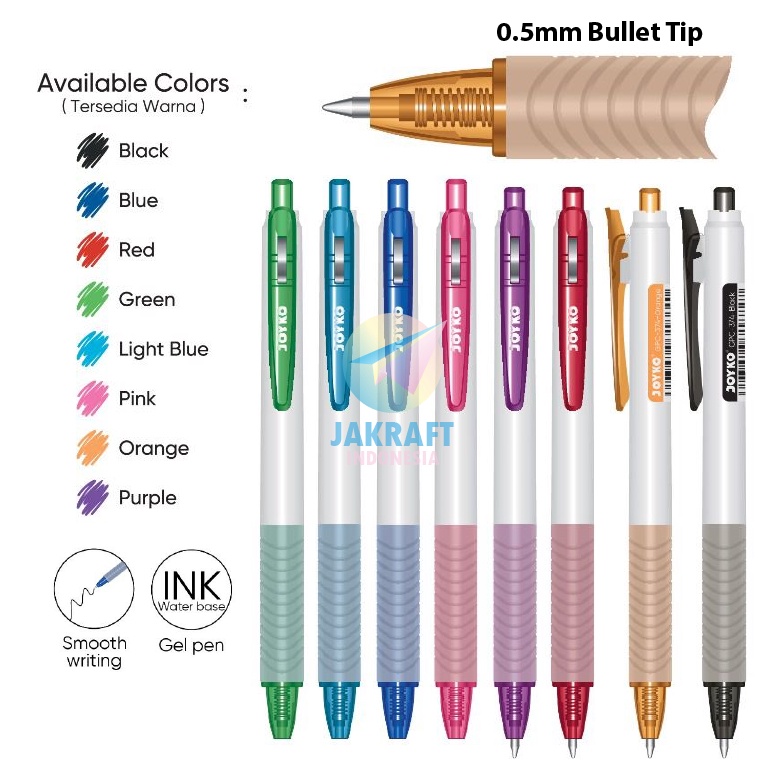 

READY STOK 1 Pcs Retractable Gel Pen Color With Clip JOYKO GPC374 Pulpen Klik Warna Ala Sarasa Clip 5 mm