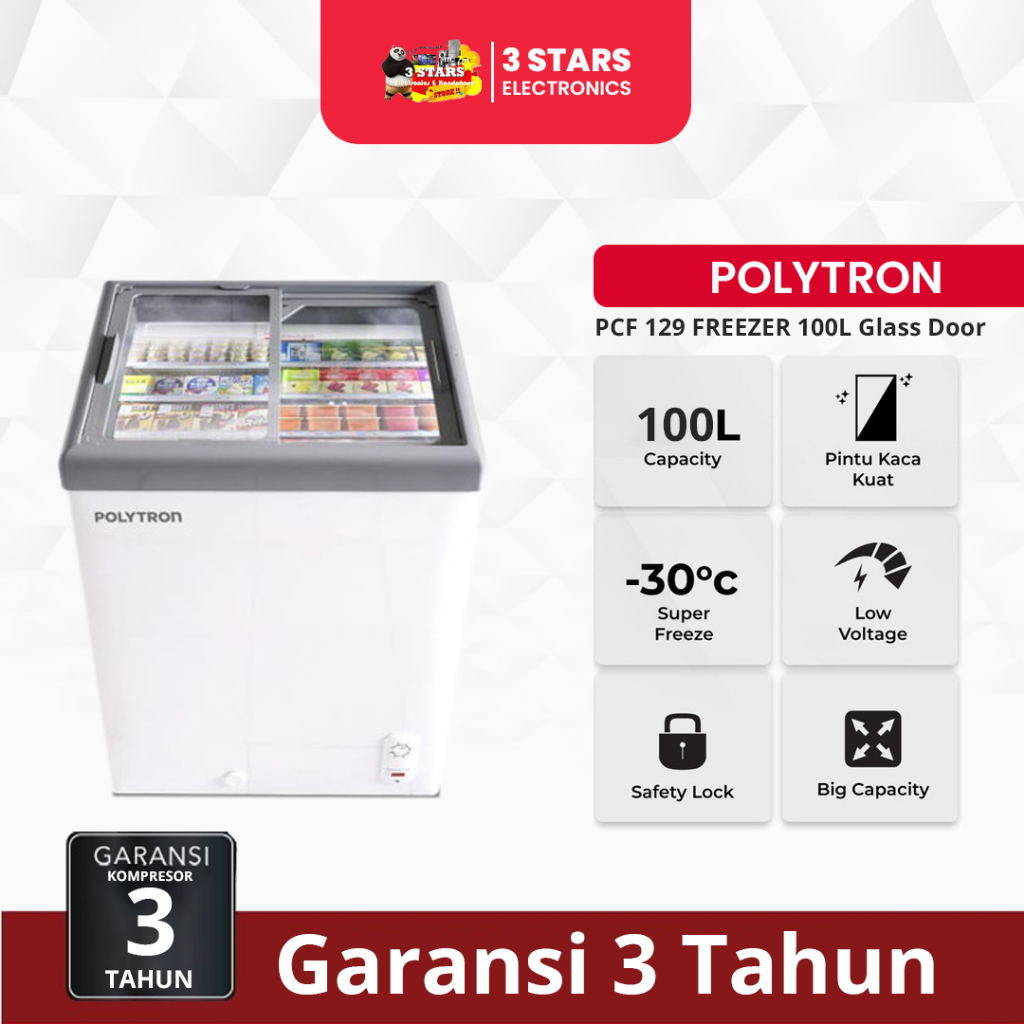 POLYTRON Chest Freezer Sliding Glass 100 liter PCF 129