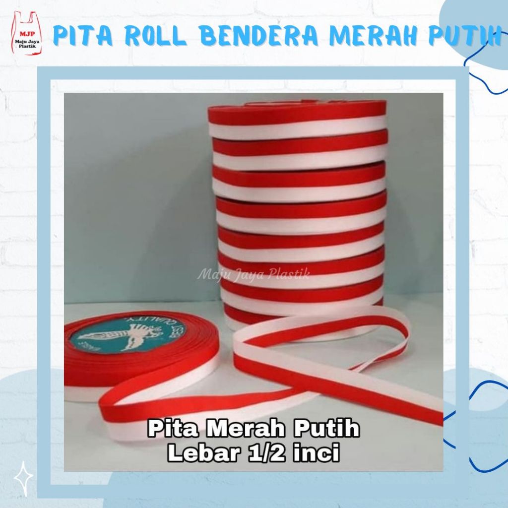 

PITA MERAH PUTIH 1/2 INCH PITA BENDERA INDONESIA PER ROLL 1,3CM Pita Agustusan Tumpeng Mini
